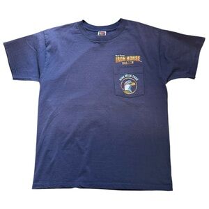Vintage Iron Horse Saloon 2000 Bike Week Biker Motorcycle Blue Pocket T-Shirt, L